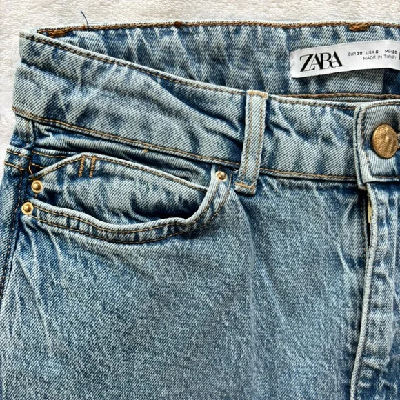 ZARA High Rise Full Length Straight Leg Blue Jeans--6 - Picture 7 of 16